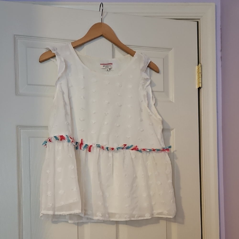 ANDREE BY UNIT White Blouse with Multicolor Trim